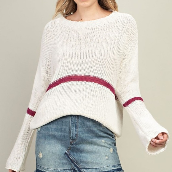 NWT Fuchsia Stripe Sweater Knit Top - Picture 2 of 7